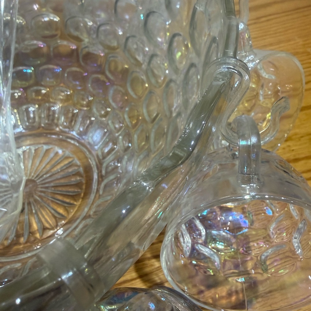 Indiana Glass Iridescent Punch Bowl Set with Clear Cups - Picture 8 of 10